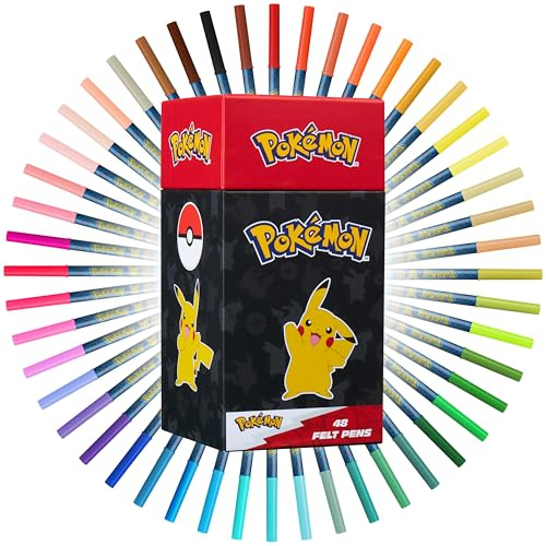 Pokemon Filzstifte Set 48 Abwaschbare Marker Stifte Kinder mit Feiner Spitze für Schule Malen Zeichnen Pikachu Geschenke für Mädchen und Jungs