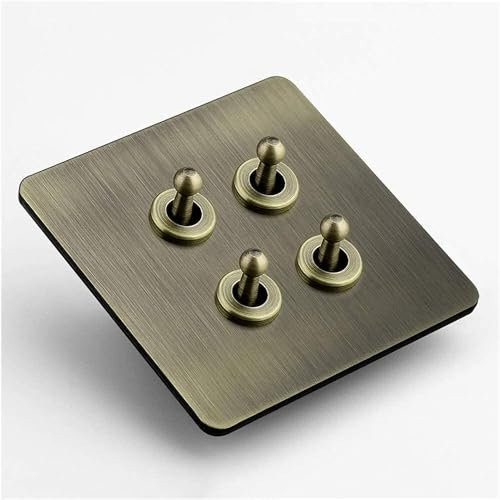 interruptor de pared retro, 86 tipo interruptor de luz de bronce verde acero inoxidable cepillado retro hotel interruptores de luz eléctricos antiguo control dual interruptor de luz de palanca de 2 ví