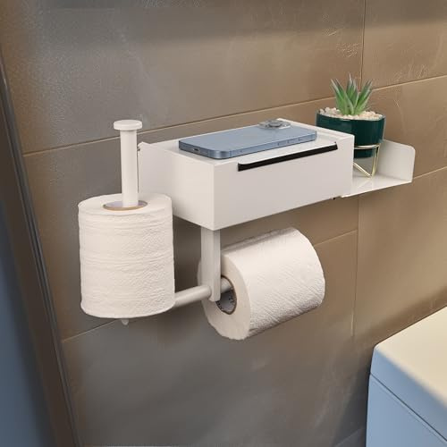 Belle Vous Toilettenpapierhalter mit Ablage und Windelbox - Hängender Klopapierhalter mit Ablage - Edelstahl Klorollenhalter ohne Bohren - Selbstklebend und mit Schrauben