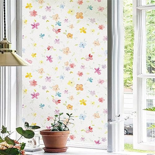 Sichtschutzfolie 3D Fensterfolie Glasdekorfolie PVC für Badezimmer Kinderzimmer Küche,Schlafzimmer Wohnzimmer Esszimmer Büro Hotels Klassenzimmer 44.5cmx300cmKleine Blume