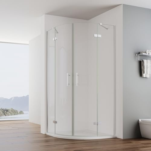 IMPTS Runddusche Duschkabine Rund Viertelkreis 90x90cm Höhe 195cm | Dusche Rahmenlos Duschabtrennung mit 6mm ESG Glas Radius 550 mm, Inkl Duschtasse & Ablauf