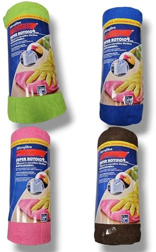 vidoelettronica Rotolo Panni Microfribra 9 metri 30 panni Microfibra Strappabile Riutilizzabile Senza Pelucchi 30x30 cm Per Auto,Casa e Cucina Colore Casuale