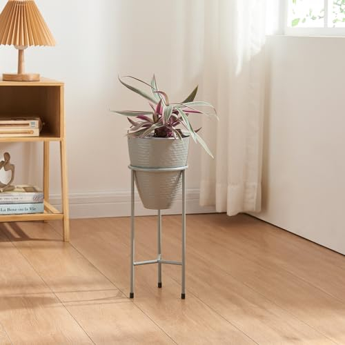 [en.casa] Porte-Plantes Style Intemporel avec Cache-Pot Support de Plantes pour Intérieur Bac à Fleurs pour Salon Chambre Métal 41 x 16 cm Gris