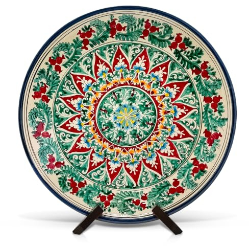 ZARENHOFF Orientalischer Lagan Ляган Rischtan KaraKalam R4 Keramik Usbekischer Teller Servier-Schale KaraKalam Usbekische Ljagan Plate Handgemalt (Ø 42 cm)