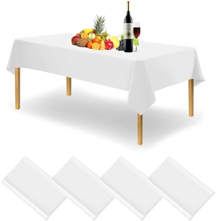 4 Stück Tischdecke Bierzeltgarnitur, Papiertischdecke, Einweg Tischdecke Weiß, Wasserdicht Geburtstag Tischdecken, Plastiktischdecke für Hochzeit, Party, Kindergeburtstag, Weihnachten (137x274 cm)