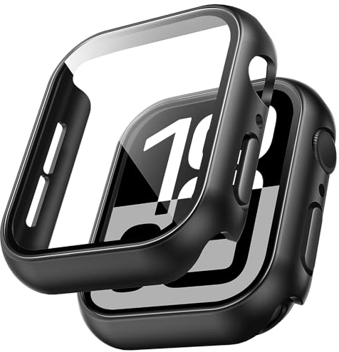 TAURI 2 Pack Hard Case Designed for Apple Watch Series 11/10 46mm [360° Shockproof] with 9H Tempered Glass Screen Protector, [Scratch-Resistant] Cover - Black