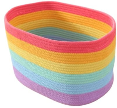 JLBopqaz Wäschekorb, Regenbogen, Baumwollseil, Wäschekörbe, gewebter Wäschekorb, Aufbewahrungskorb mit Griffen, gewebter Aufbewahrungskorb, Wäschekorb (A 40 x 25 x 22 cm)