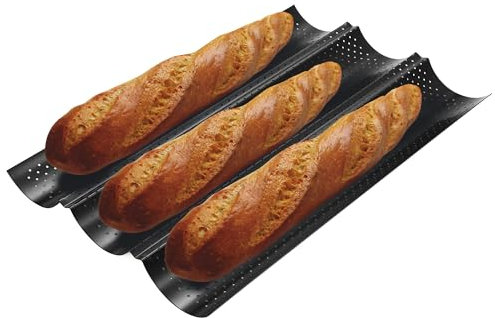 LCXCXY Bandeja para Baguette, Molde Pan, Molde pan Baguette-38 x 24,5cm, Revestimiento Antiadherente Grueso, Adecuado para Hornear 3 Moldes para bandeja Pan Francés (negro)
