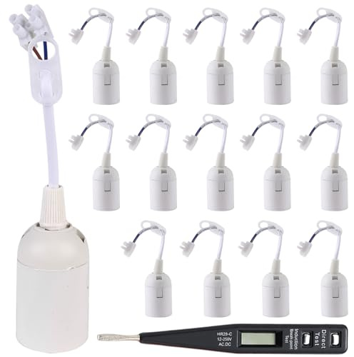 20 Stück E27 Ersatzfassung: Lampenfassung E27 Set, Fassung mit Kabel und Spannungsprüfer, Ersatzfassung Baulampenfassung für Pflanzenbeleuchtung Büroküchen Aquariumbeleuchtung