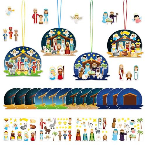 Krippen-Bastelarbeiten Für Kinder – 36-teiliges Feiertagsdekorationsaufkleber, Lustiges Bastelset Für Religiöse Geschenke | Cartoon-Krippen-Aufkleber, Kinder-Feiertagsparty-Dekorationsaufkleber
