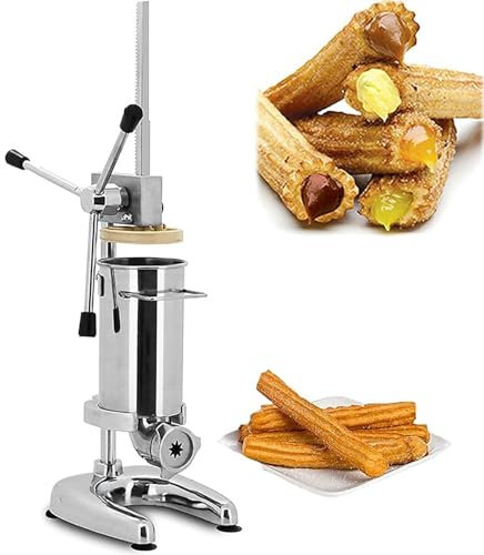 LSBHPPD Macchina Churro Manuale,Macchina Churros Commerciale Ciambelle spagnole manuali,5 Tipi stampi,Macchina churrera Spagnola Verticale in Acciaio Inossidabile,Attrezzatura per Snack,3L