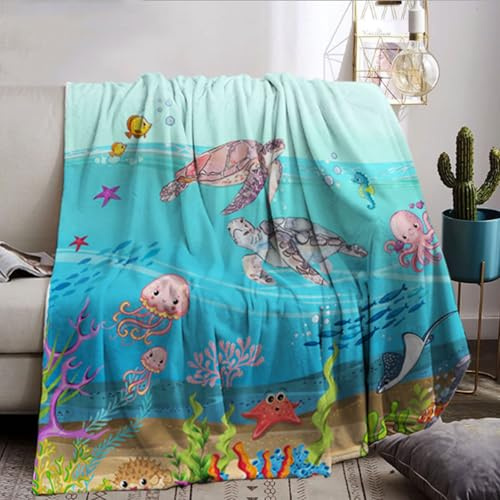 NPCEED Manta de franela con animales marinos, 150 x 200 cm, para niños, niños, niñas, vida marina, manta de forro polar, manta para sofá (130 x 150 cm, C)
