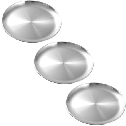 BEBEMOKO 3 bandejas redondas de acero inoxidable para acampar, bandeja de servir de red, bandeja para empanar, platos de cena divididos, servidores, cuencos de servir, tablas de charcutería, color
