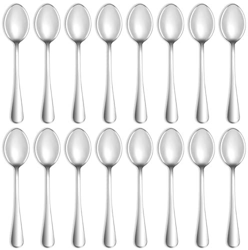 QUCHER Lot de 16 cuillères à soupe en acier inoxydable - 20,3 cm - Cuillères à soupe - Cuillères à café - Pour usage domestique, cuisine, restaurant, lave-vaisselle