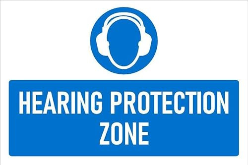 Hearing protection zone, safety sign - Self adhesive sticker (400mm x 300mm)