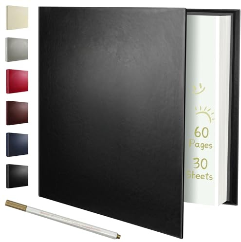 Rdylymx Scrapbook Album 60 Pages Photo Album Self Adhesive for 6x4 7x5 10x8 A4 Pictures Leather DIY Photo Book White Thick Sticky Pages Memory Book for Scrapbooking Albums Art & Craft Projects (Black)