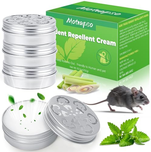 Peppermint Oil Mouse Repellent Tin -4 pcs Mice Deterrent Indoor Outdoor Long-Lasting Natural, Rat Repellent Easy to Use, Pest Repellent for Squirrel, Wasp, Mosquitoes, Bee, Spider, Fly
