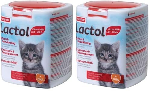 BEAPHAR - Lactol Aufzucht-Milch - Für Kätzchen - Von Geburt An - Muttermilchersatz Mit DHA, Vitaminen Und Mineralien - Unterstützt Gesunde Aufzucht Und Stärkung - 500 g (Packung mit 2)