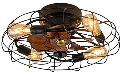 Gydcbhy Ventilatore da soffitto retrò industriale a 4 luci con 7 pale, luce LED da 30 W, timer di controllo a 3 velocità, funzionamento silenzioso, per soggiorno, camera da letto, cucina, sala da pran
