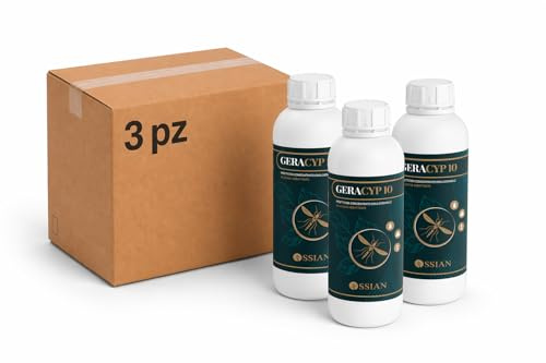 Ossian Geracyp 10 - Insetticida Antizanzare, Formiche, Scarafaggi, Insetti Striscianti e Volanti, Concentrato con Cipermetrina e Geraniolo, Effetto Residuale, Gradevole Profumazione (3 PZ, 1 LT)