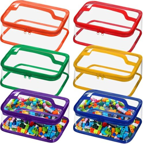 6 Bolsas de Recogida de Juguetes, Bolsas de Juguetes Transparentes, Bolsas de Recogida Impermeables de PVC Puede Contener Bloques de Juguete, Contener Varios Artículos (múltiples colores)
