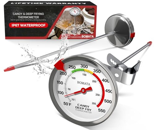 BOMATA 2-Pack Candy Thermometer with Pot Clip, Hands-Free Use, Waterproof IP67 and 2.5 Display Deep Fry Oil Thermometer with NSF Certified, for Cooking, Food, Turkey, BBQ, Grill... Mth400 Silver
