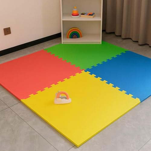 Interlocking EVA Foam Floor Mats – 60x60cm Soft Exercise Tiles for Gym, Home, Garage, Yoga, Kids Playroom – Protective, Non-Slip Puzzle Mats for Workouts & Weights (Multicolor, 12 Mats (48sq.ft))