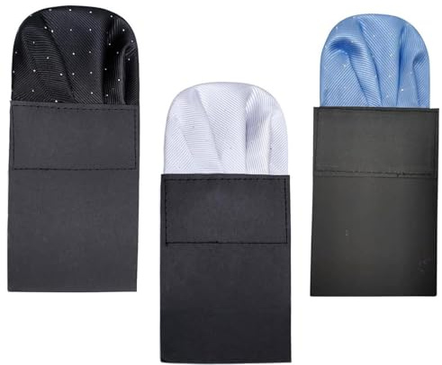 HARY Premium Einstecktuch Set - 3 Stück Vorgefaltete Seiden-Einstecktücher mit Halter | Elegantes Design für Anzug & Smoking | Schwarz & Weiß | Formstabil & Perfekt Sitzend