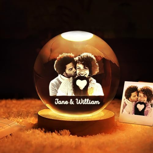 HDLOVE Lámpara LED Nocturna Personalizada Con Foto En Bola De Cristal For Dormitorio, Oficina, Decoración, Regalo De Boda, Padres De Los Novios, Fotos De Mascotas, Recuerdos Y Regalos(8cm Warm Light)