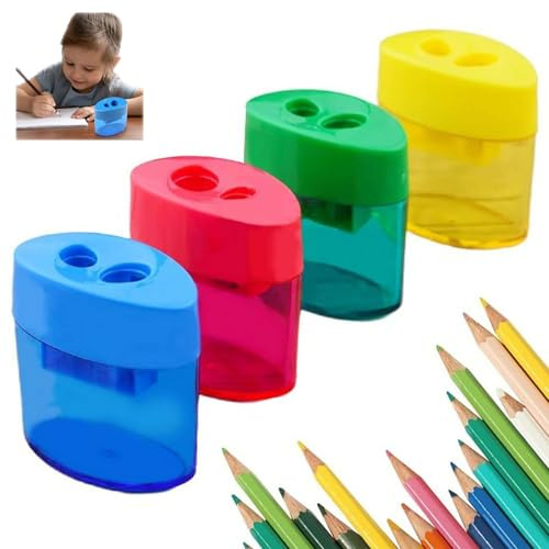 Spitzer mit Dose, Anspitzer mit Behälter 4 Farben, Spitzer mit Dose Ergonomischer, Bleistiftspitzer Dosenspitzer Dicke und dünne Stifte für Schule Büro (A 4PC)