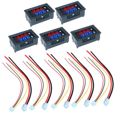 DECORNIJIA Voltmetro Amperometro Digitale 10a Display a Led a Doppio Colore, Set Da 5 Pezzi, Tester Tensione e Per Monitoraggio Batterie e Alimentatori Dc Protezione Inversione Polarità