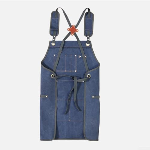 Pumixiy Heavy Duty Canvas Work Apron with Split Bottom, Multi-Pocket Waterproof Apron for Woodworking, Welding, Gardening, Durable Carpenter and Electrician(Dark Blue)