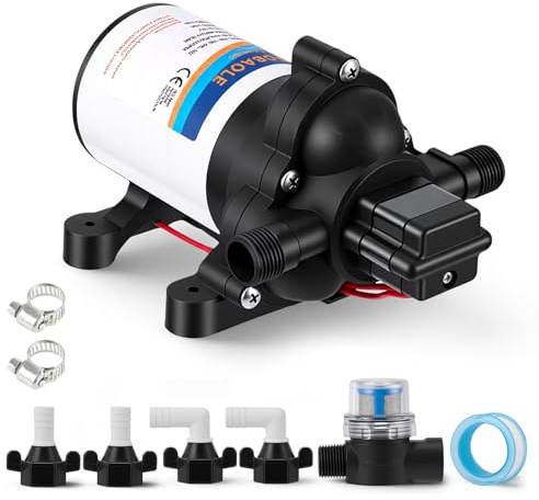 Caravan Water Pump 12V 3.5GPM 50PSI, Self Priming RV Diaphragm Pump with Heavy Duty Pressure Switch and Strainer, 12V DC Water Pump for RV, Boat, Marine, Yacht, Garden and Irrigation