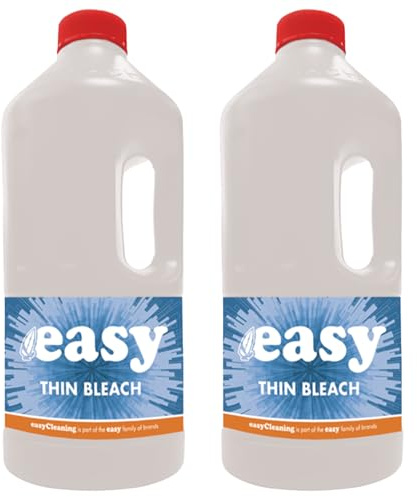 Easy Thin Bleach Powerful Disinfectant & Cleaner, Kills 99.9% of Germs, for Kitchens, Bathrooms, Toilets & Drains, Household Cleaning Bleach Solution 2L x 2 Multipack