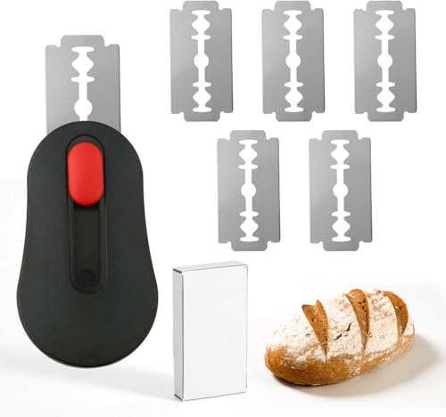 Goktvai Magnetic Bread Lame Dough Scoring Tool, Retractable Push-Pull Sourdough Scoring Tool with 5 Replaceable Blades Durable Dough Cutter for Baking Supplies (Black)