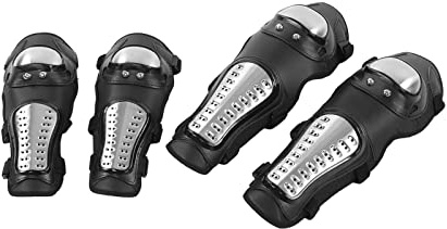 Ausla Ginocchiere Moto Argento Nero, EVA e Acciaio Inossidabile, Gomitiere Resistenti Agli Urti per Motocross e Mountain Bike