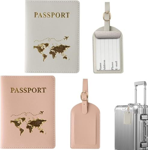 Ervoxo Custodia Per Passaporto Con 2 Targhette Per Bagagli, Rosa E Blu, Protezione Dati, Per Uomo E Donna, In Ecopelle, Unisex - Adulto
