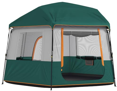 Outsunny Campingzelt für 4-6 Personen Stabil Wasserdicht Kuppelzelt Grün | Familienzelt, Abnehmbare Obere Abdeckung, Tragetasche, 3000mm Wassersäule, UV30+ Schutz, Tunnelzelt