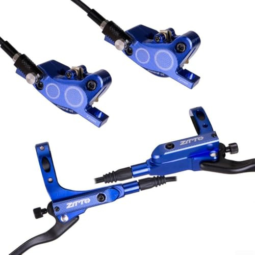 Set freno a disco idraulico con pinze a quattro pistoni e comandi a leva a pressione compatibile con mountain bike (blu)