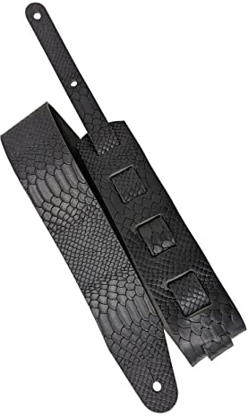 Büffelleder Gitarrengurt 'WB Snake', 3,5mm dickes Voll-Leder in 5 Farben, Farbe:schwarz, Größe:7cm breit / 115-155cm lang