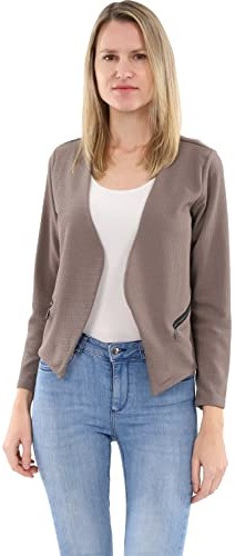 Malito – Dam blazer långärmad – enfärgad jerseyblazer – kort basjacka – sweatblazer med dragkedja – väska – skräddarsydd kavaj 6040 (storlek S-XXL), Fango, XXL