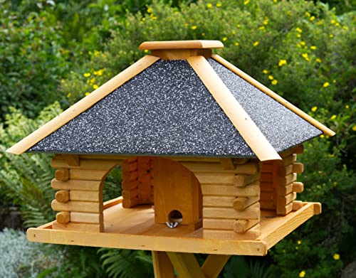 Futterhaus/Vogelhaus mit Strukturputzdach und Solarbeleuchtung, wahlweise mit oder ohne Vogelhausständer, Vogelhausständer:ohne Vogelhausständer