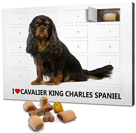 printplanet Hunde-Adventskalender mit Leckerlis - Motiv I Love Cavalier King Charles Spaniel - Weihnachtskalender für Hunde - 2026