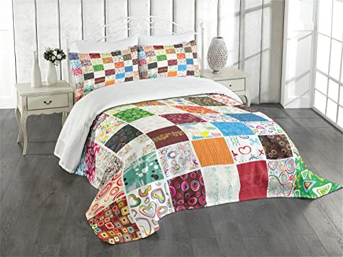 ABAKUHAUS Retro Tagesdecke Set, Patchwork Retro Style, Set mit Kissenbezügen Moderne Designs, für Doppelbetten 264 x 220 cm,Beige Mehrfarbig