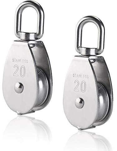 2 Pezzi M20 ​Puleggia Singolo Blocco Carrucole in 304 Acciaio Inox ​20mm Singola Puleggia Gru Girevole Gancio Singola Ruolo Puleggia Carico Carico 75 Kg