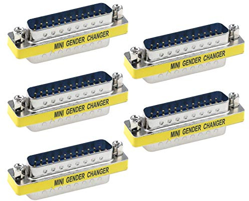 Semetall 5 Pack 25 Pin Mini Serial Cable Gender Changer Coupler VGA Adapter Video Transmission Straight Through Head(DB25,Male to Male)