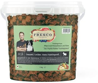 Fresco Martin Rütter Trainingsdrops Pferd mit Preiselbeere und Birne | 1 kg | Ergänzungsfuttermittel für Hunde | Zum Training | Frisches Pferdefleisch | Hypoallergen, getreidefrei & zuckerfrei Hundeleckerli mit 90% Fleischanteil | Gesunde Hunde Leckerlis fürs Hundetraining