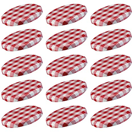 Westmark 409622E3 Screw-On/Twist-off Lids for Preserving Jars, Round, Diameter 66 mm, Tinplate, Red/White, Chequered, Pack of 15