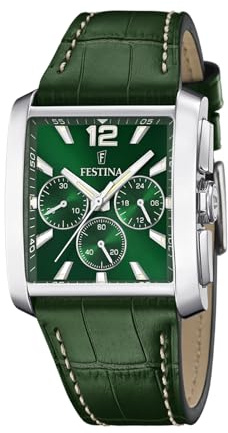 Festina Herren Uhr Analog mit Lederarmband - Quarzwerk - Chronograph - Mineralglas mit hoher Widerstandsfähigkeit - Wasserdicht bis 5 ATM - Elegant F20636 On The Square