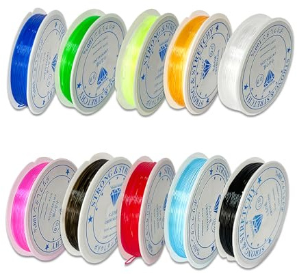 Fil élastique pour Bracelets de 0,8 mm, Cordon Extensible pour Bracelets, Cordon Extensible pour la Fabrication de Bijoux, Fil de Cristal, Fil de Perles, Ligne de pêche Transparente (10 Couleurs)
